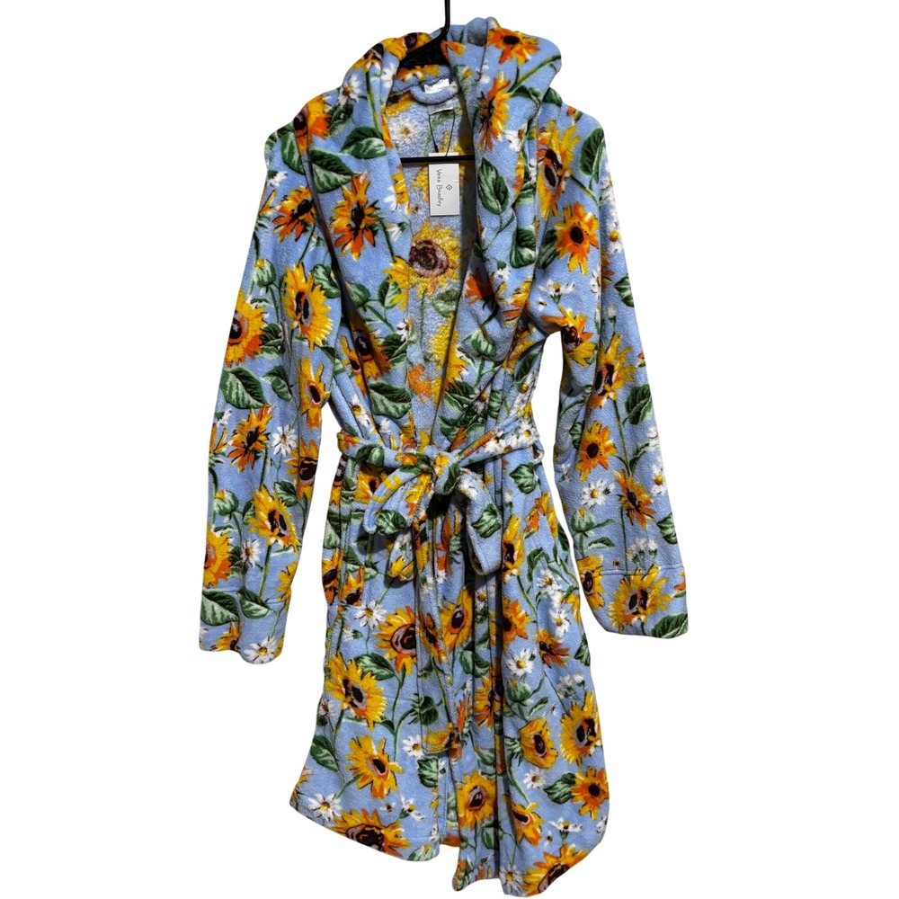 Vera Bradley Sunflower Plush Fleece Hooded Robe Blue Yellow 2XL/3XL NEW garden